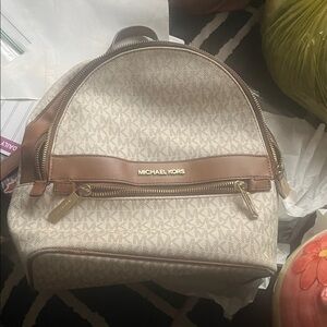 Michael Kors Tan and Brown Logo Backpack